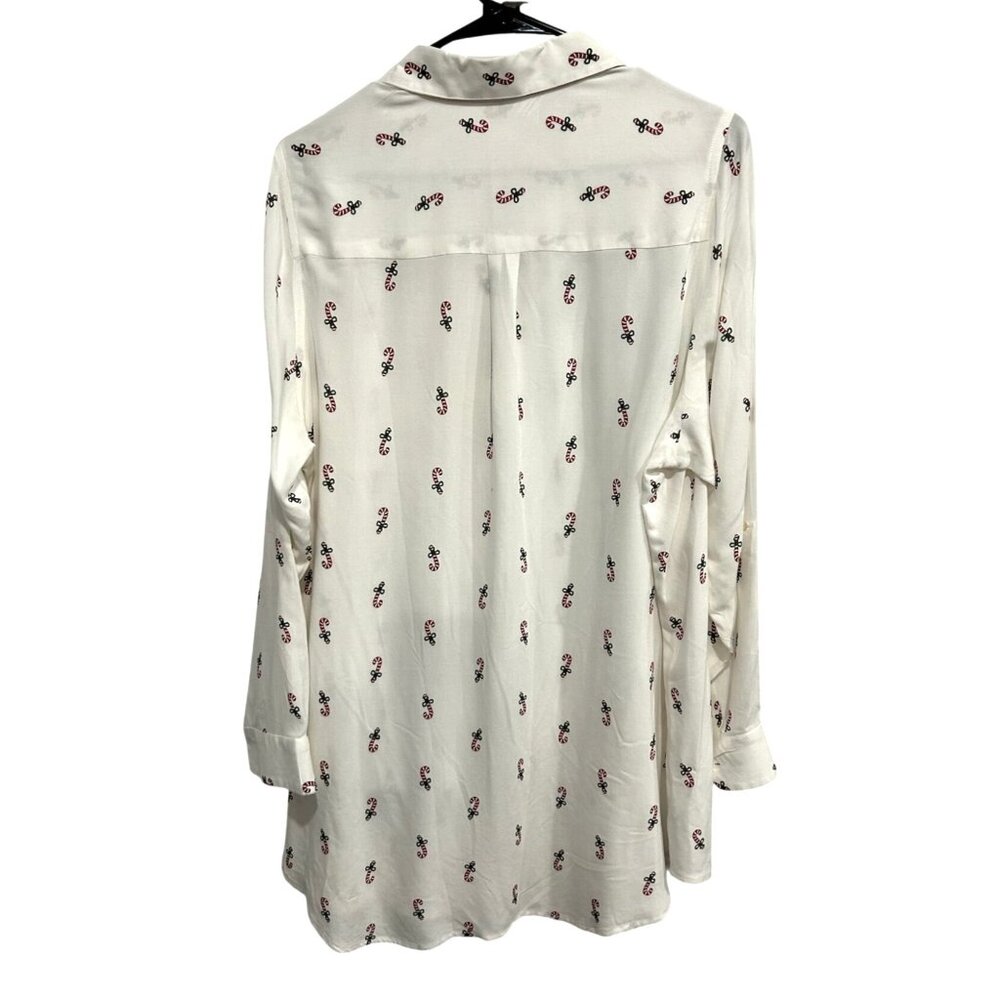 Intro Womans White Button-Up Blouse Candy Cane Pr… - image 2